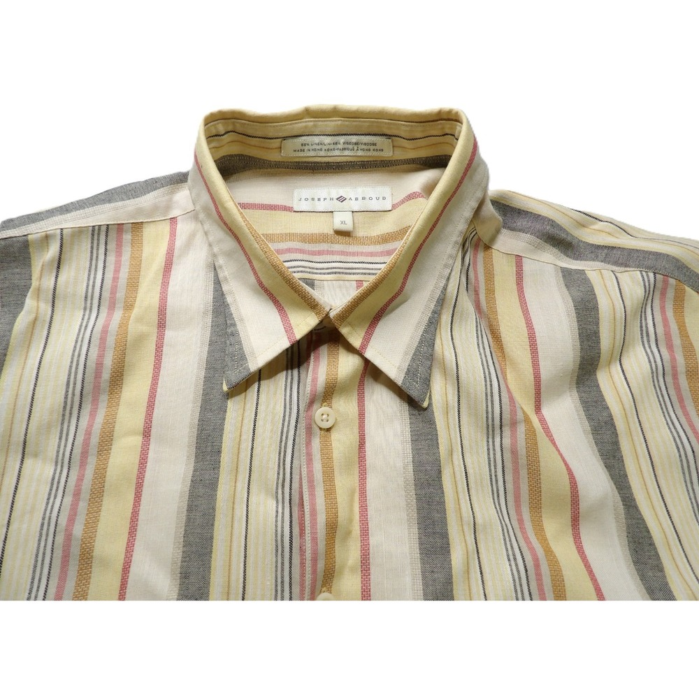VTG 90s Joseph Abboud Men XL Linen Viscose Striped Short Sleeve Shirt Hong Kong - Picture 6 of 16